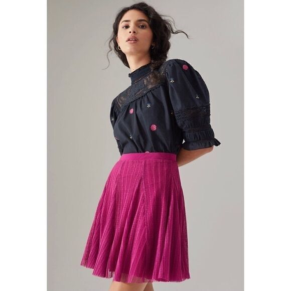 NEW Anthropologie Maeve Juliette Feminine Pink Tulle Mini Skirt Medium Petite - Picture 1 of 3
